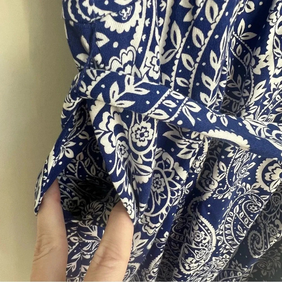 Boden 10R Elspeth Jersey Scoop Neck Tie Waist Belted Lapis Blue Paisley Dress - Picture 9 of 14